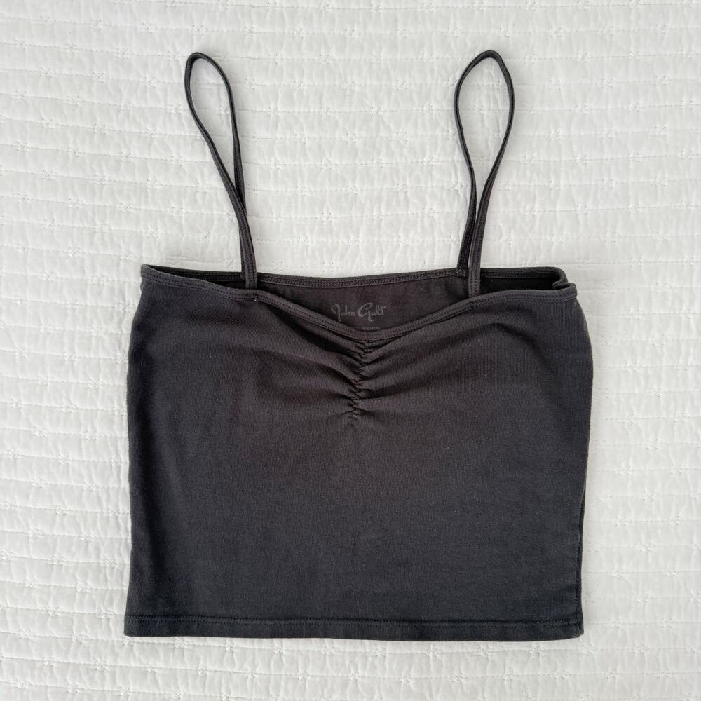 Brandy Melville Ruched Square Neck Cropped Cotton Tank Top in Black One Size